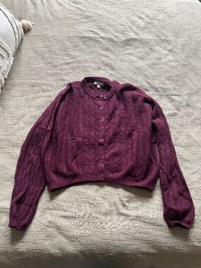 J.Crew Burgundy Textured Cardigan Sweater | Size Medium | Merino Wool Blend